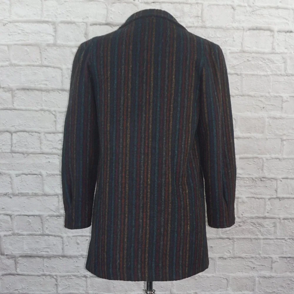 Vintage 70s Rainbow Vertical Striped Wool Pea Coat Small - Picture 5 of 9